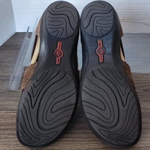 Earth Spirit Low Heel 6.5 Cross Strap Brown Woven Strappy Comfort Boho Sandals - Picture 10 of 12